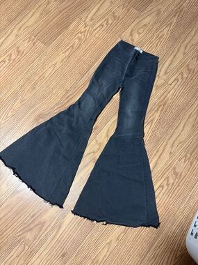 Free People Washed Black High-Rise Flared Jeans